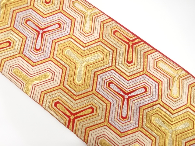 JAPANESE KIMONO / ANTIQUE FUKURO OBI / SILK / WOVEN BISHAMON KIKKO